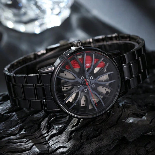 1 pièce Montre à quartz en acier de roue commerciale à la mode pour homme.